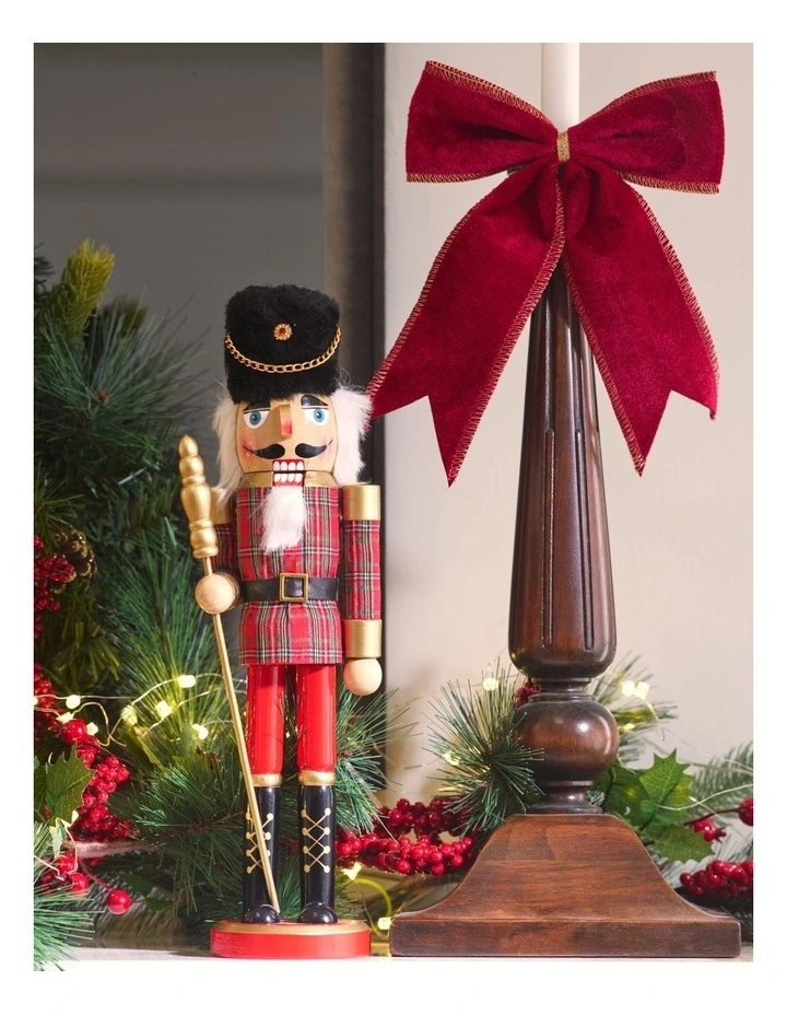 Heirloom Christmas Wooden Terence the Tartan Nutcracker 38cm in Red/Blue image 3