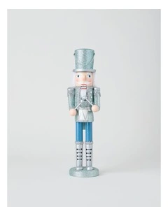 Luxe Christmas Wooden Glittered Nutcracker 38cm in Blue