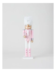 Luxe Christmas Wooden Glittered Nutcracker 38cm Pink