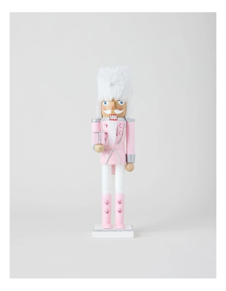 Luxe Christmas Wooden Glittered Nutcracker 38cm Pink image 1