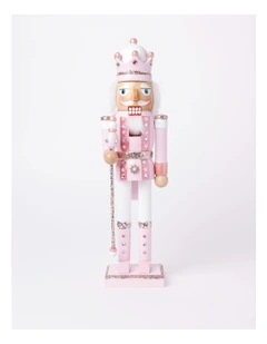 Luxe Christmas Wooden Glittered Nutcracker 38cm Pink
