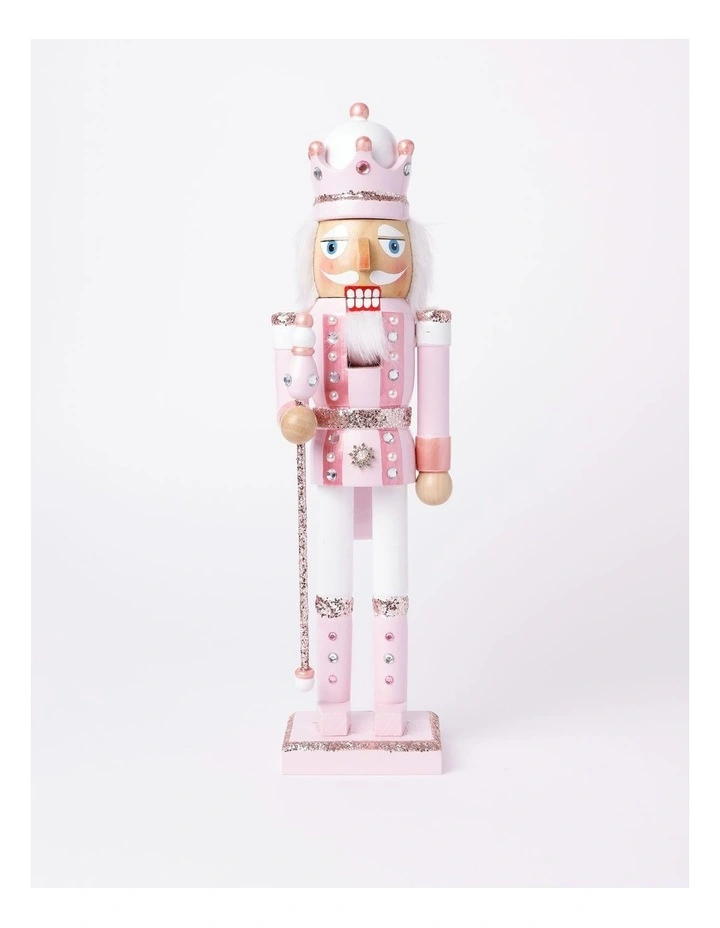 Luxe Christmas Wooden Glittered Nutcracker 38cm Pink image 1