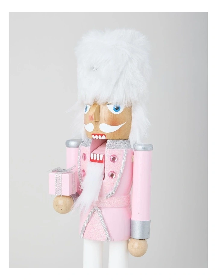 Luxe Christmas Wooden Glittered Nutcracker 38cm Pink image 5