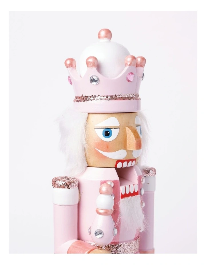 Luxe Christmas Wooden Glittered Nutcracker 38cm Pink image 5