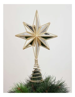 Heirloom Christmas Plastic Mirrored Decagram Guiding Star Tree Topper 31cm in Gold