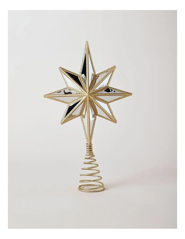 Heirloom Christmas Plastic Mirrored Decagram Guiding Star Tree Topper 31cm in Gold image 2