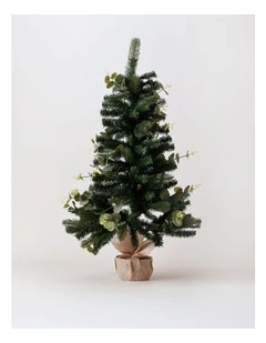 Eucalyptus Christmas Faux Berries, Pinecones & Leaves Table Top Tree 90cm in Green
