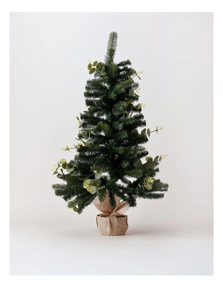 Eucalyptus Christmas Faux Berries, Pinecones & Leaves Table Top Tree 90cm in Green image 1