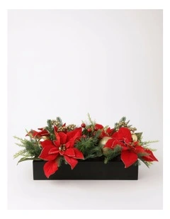 Heirloom Christmas Poinsettia & Berries Foliage Arrangement 56cm in Red
