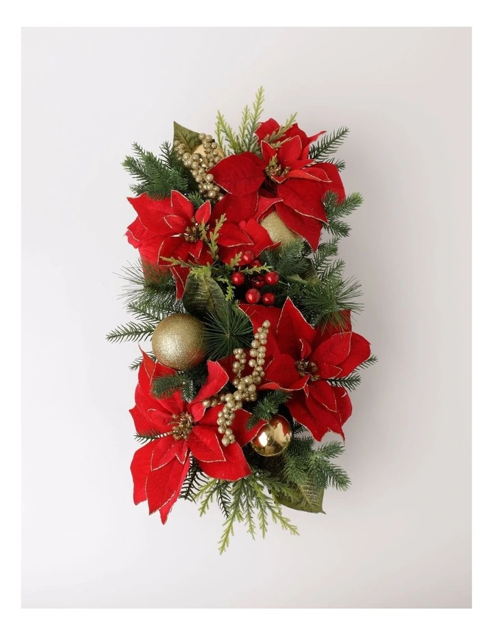 Heirloom Christmas Poinsettia & Berries Foliage Arrangement 56cm in Red image 2