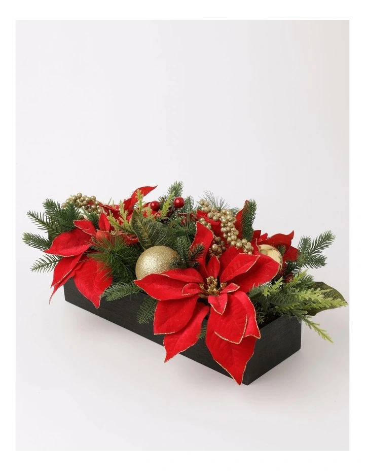Heirloom Christmas Poinsettia & Berries Foliage Arrangement 56cm in Red image 3