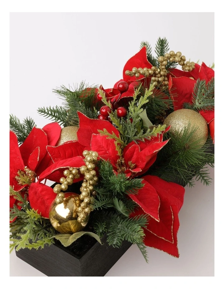 Heirloom Christmas Poinsettia & Berries Foliage Arrangement 56cm in Red image 4