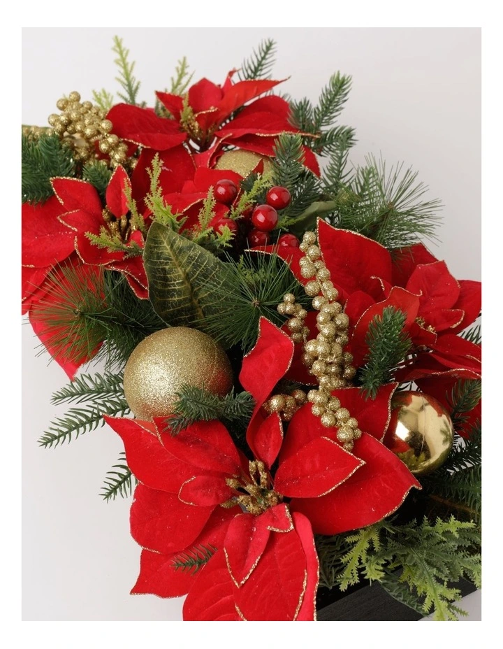 Heirloom Christmas Poinsettia & Berries Foliage Arrangement 56cm in Red image 5