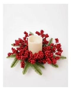 Heirloom Christmas Plastic Berries & Foliage Hurricane 10cm in Red/Green