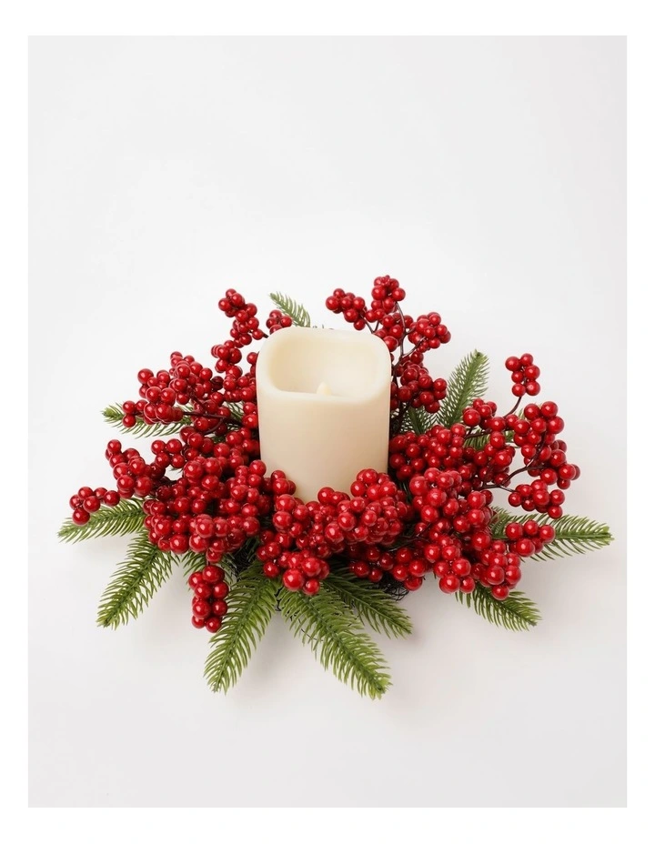 Heirloom Christmas Plastic Berries & Foliage Hurricane 10cm in Red/Green image 1