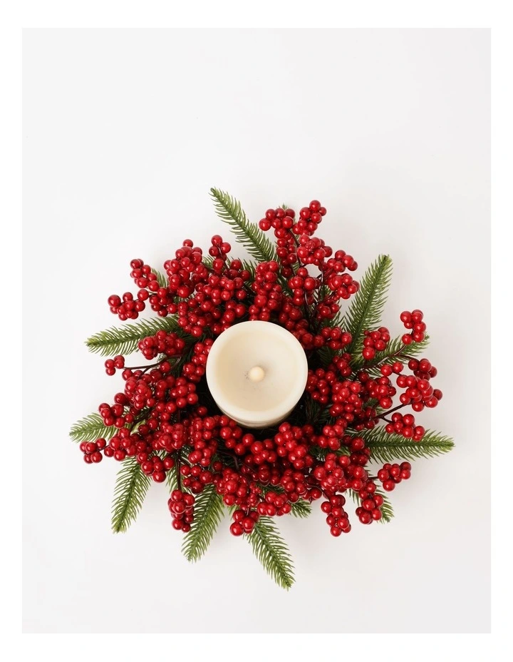 Heirloom Christmas Plastic Berries & Foliage Hurricane 10cm in Red/Green image 2