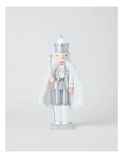 Luxe Christmas Wooden Glittered Nutcracker 38cm in White