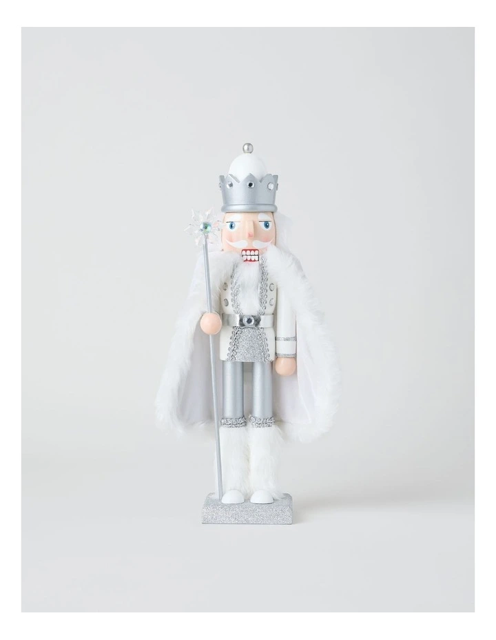 Luxe Christmas Wooden Glittered Nutcracker 38cm in White image 1