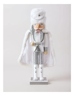 Luxe Christmas Wooden Glittered Nutcracker 38cm in White