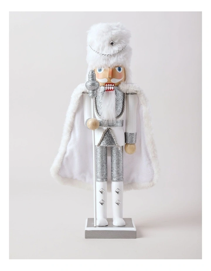 Luxe Christmas Wooden Glittered Nutcracker 38cm in White image 1