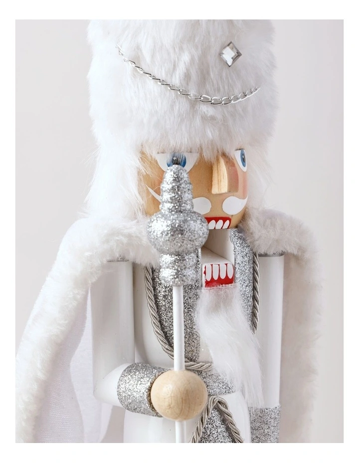 Luxe Christmas Wooden Glittered Nutcracker 38cm in White image 3