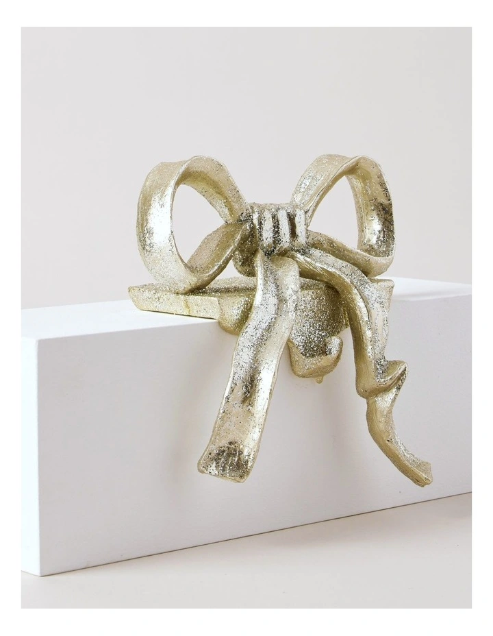 Luxe Christmas Resin Bow Stocking Holder 17cm in Champagne image 2