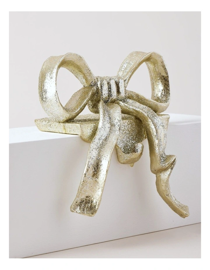 Luxe Christmas Resin Bow Stocking Holder 17cm in Champagne image 3
