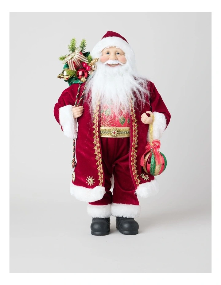 Heirloom Christmas Joseph Poinsettia Fabric Santa with Sack 46cm in Red image 1