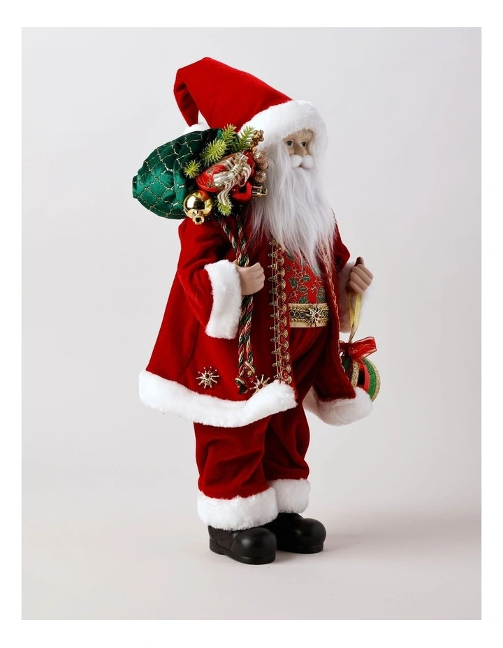 Heirloom Christmas Joseph Poinsettia Fabric Santa with Sack 46cm in Red image 2