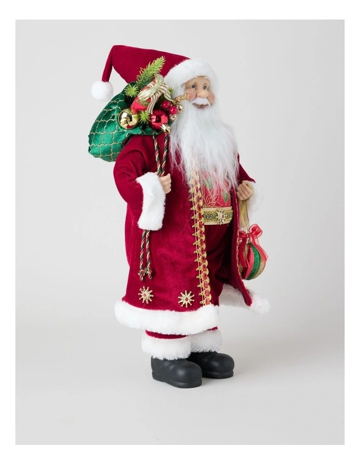 Heirloom Christmas Joseph Poinsettia Fabric Santa with Sack 46cm in Red image 3