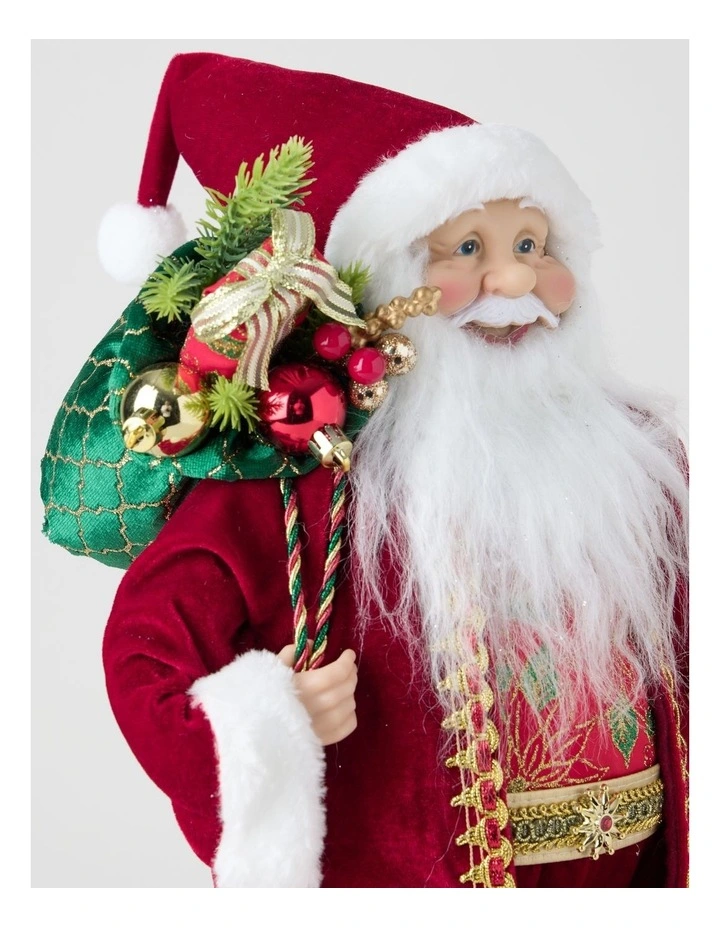 Heirloom Christmas Joseph Poinsettia Fabric Santa with Sack 46cm in Red image 4