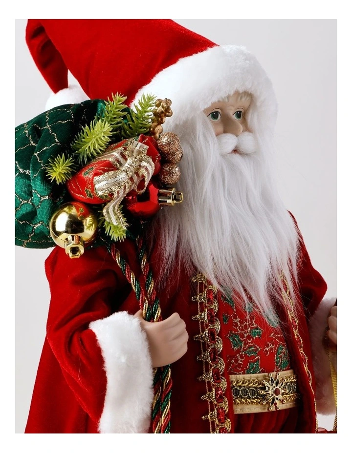 Heirloom Christmas Joseph Poinsettia Fabric Santa with Sack 46cm in Red image 4