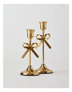 Heirloom Christmas Set of 2 Candleholders with Bow 19/16cm in Gold/Red