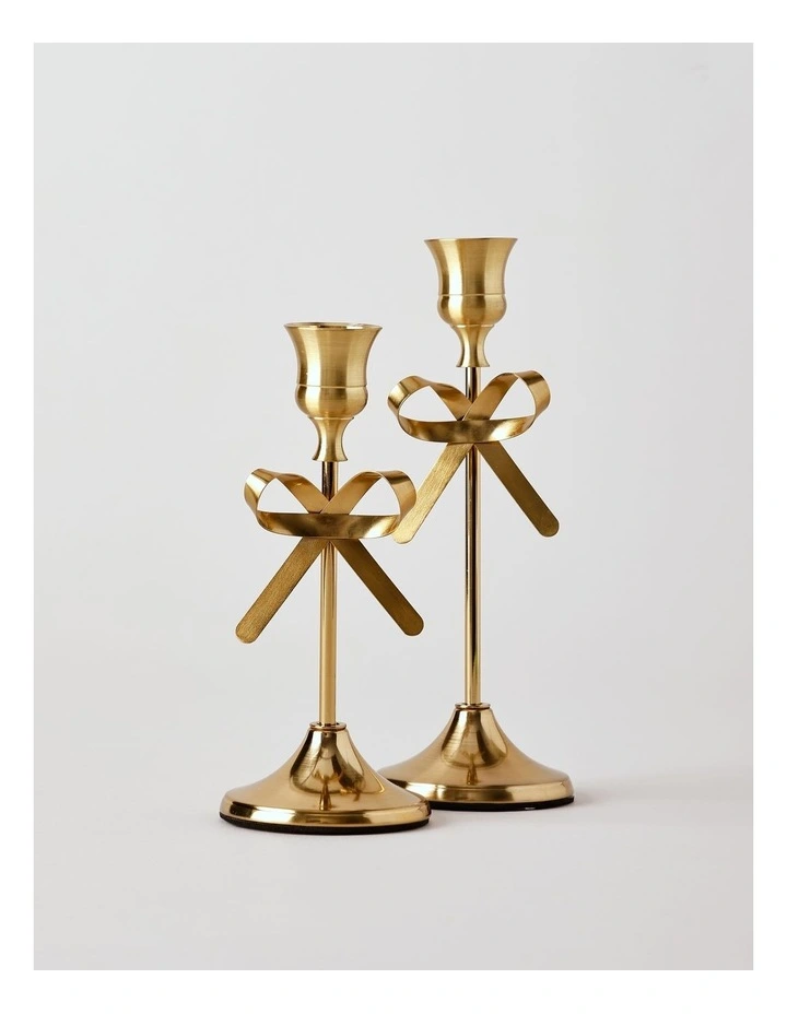 Heirloom Christmas Set of 2 Candleholders with Bow 19/16cm in Gold/Red image 1