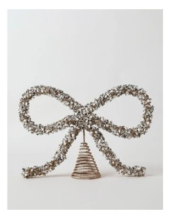 Luxe Christmas Plastic Bow Topper 23cm in Gold/Silver