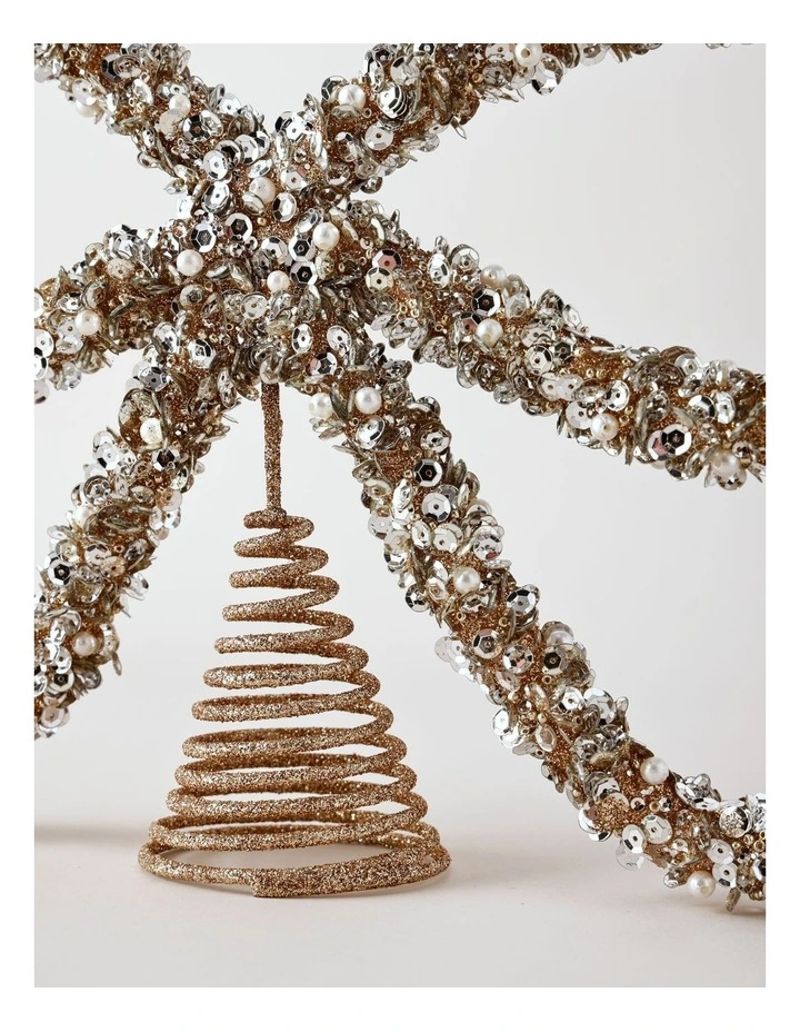 Luxe Christmas Plastic Bow Topper 23cm in Gold/Silver image 2