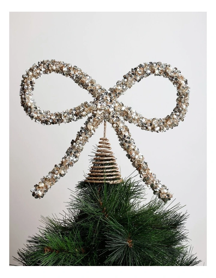 Luxe Christmas Plastic Bow Topper 23cm in Gold/Silver image 3