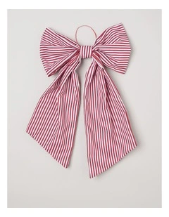 Heirloom Christmas Fabric Oversized Striped Bow Clip 53cm in Red/White
