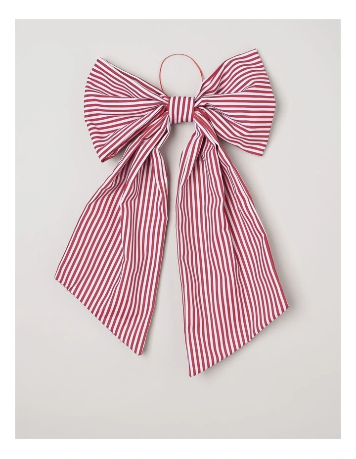 Heirloom Christmas Fabric Oversized Striped Bow Clip 53cm in Red/White image 1