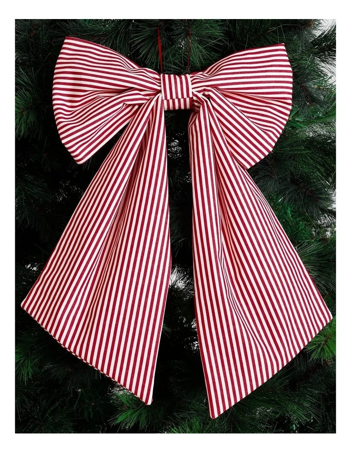 Heirloom Christmas Fabric Oversized Striped Bow Clip 53cm in Red/White image 1