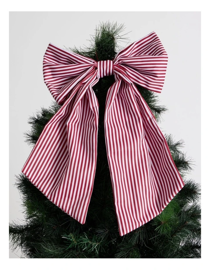 Heirloom Christmas Fabric Oversized Striped Bow Clip 53cm in Red/White image 2