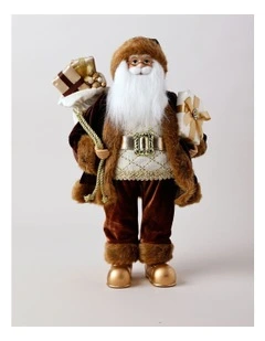 Harvest Christmas Jasper the Metallic Santa with Present 46cm in Mocha