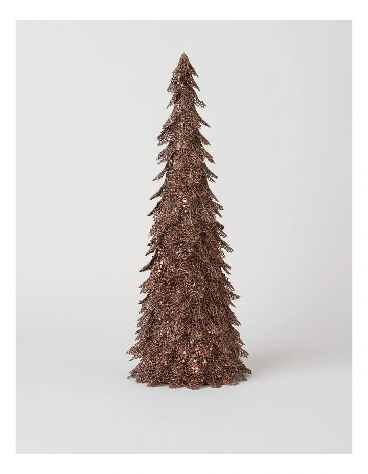 Harvest Christmas Glitter Triangle Leaf Cone Tree 47cm in Bronze image 1
