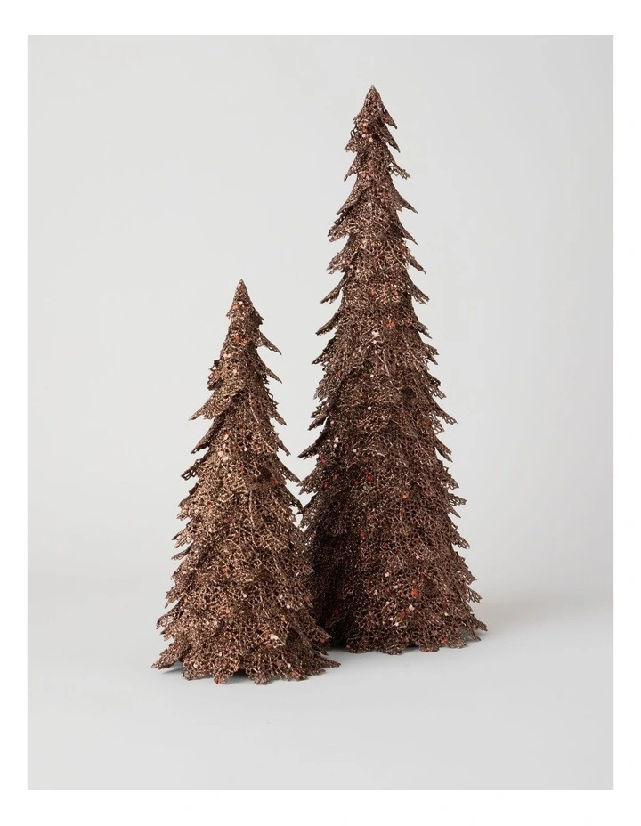 Harvest Christmas Glitter Triangle Leaf Cone Tree 47cm in Bronze image 3