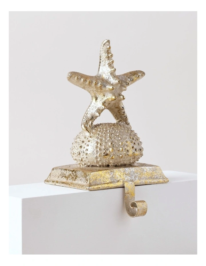 Eucalyptus Christmas Polyresin Starfish Stocking Holder 21cm in Gold image 2