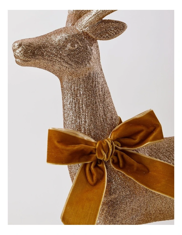 Harvest Christmas Glittered Standing Reindeer with Brown Bow 46cm in Brown image 2