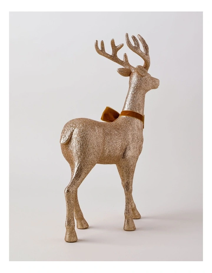 Harvest Christmas Glittered Standing Reindeer with Brown Bow 46cm in Brown image 4