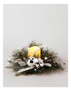 Luxe Christmas Flocked Hydrangea, Fern & Baubles Dew Drop 10cm in Hurricane/Silver