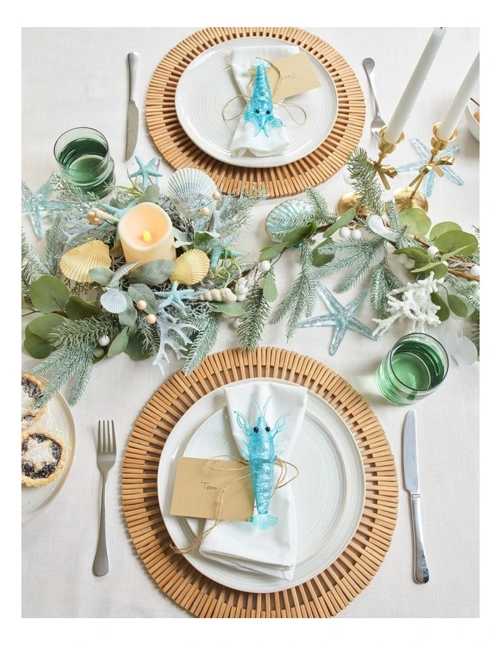 Eucalyptus Christmas Coastal Seashell & Starfish Hurricane 30cm in Green/Blue image 3