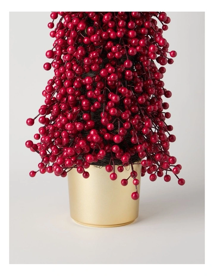 Heirloom Christmas Berry Tree in Gold Pot in Red: 90cm image 2